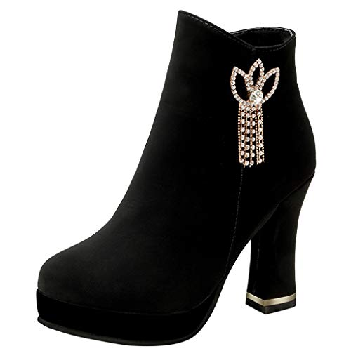 Bottines femmes talons chunky cristal et fermeture éclair en design solide