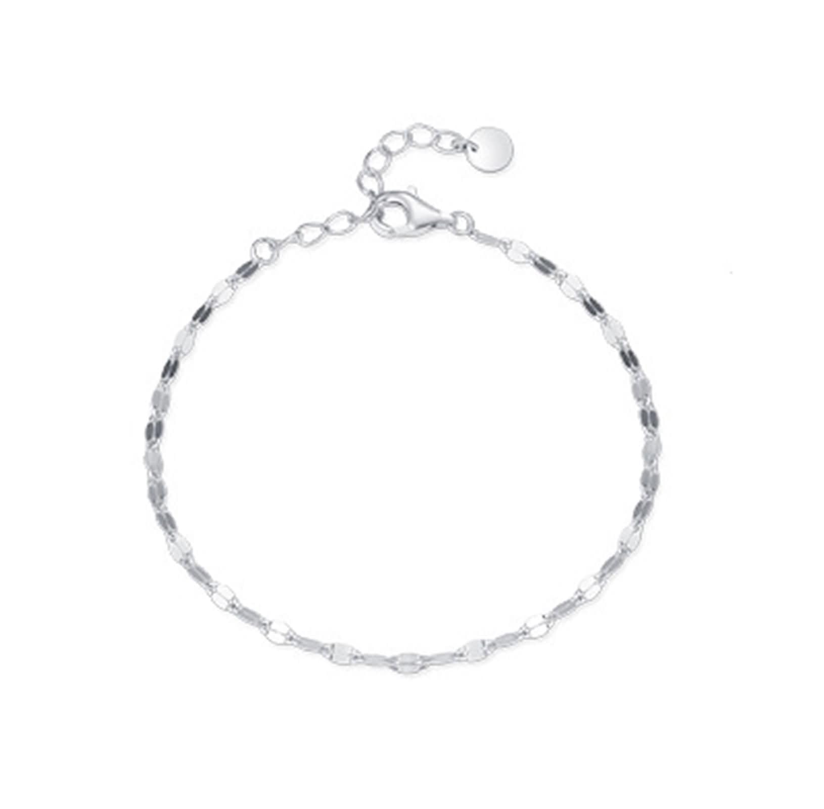 Braccialetto Donna Oro Bianco 9K / 14K / 18K, Catena Semplice, Regolabile 16 CM + 5 CM, Bracciale Catena Argento Donna