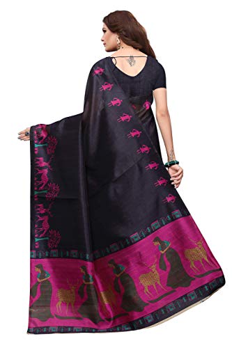 Image of AKHILAM Women's Bhagalpuri Silk Saree With Unstitched Blouse