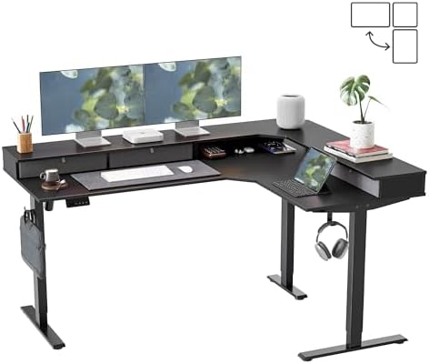 FEZIBO L Shaped Electric Standing Desk, 63 x48 inch Large with Dr...