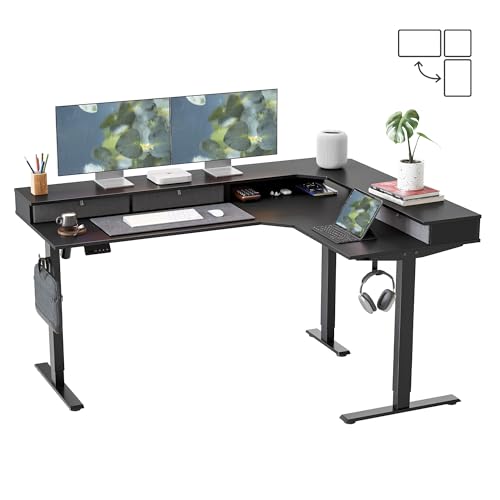 FEZIBO L-Shaped Electric Standing Desk with Drawers