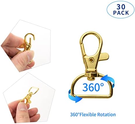 TAIYOU 30pcs Gold Swivel Clasps Clips Swivel Keyrings Clasp Metal Purse Keychain Hook Lobster Clasps Trigger Snap Hooks with D Ring for Crafts Bag Making Puppy Chains Lanyard Clips