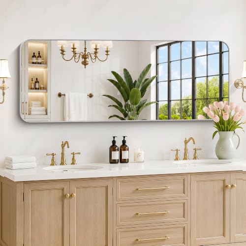 Image of DESBING 60 inchx24 inch Bathroom Mirror for Over Sink, Silver Framed Wall Mirror