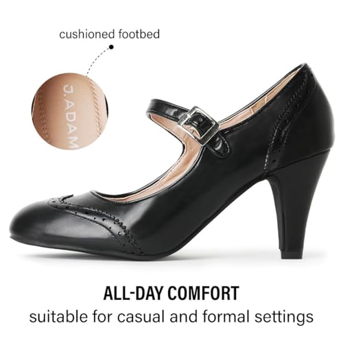 J. Adams Kym Mary Jane Shoes Women Oxford Pumps - Cute Low Kitten High Heels - Retro Vintage Shoes for Women 1950s Mary Janes Round Toe Shoe with Ankle Strap