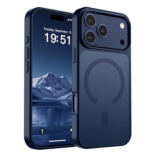 Image of SUPFINE Magnetic for iPhone 17 Pro Case (Compatible with MagSafe)(Military Grade Drop Protection) Translucent Matte Shockproof with Anti-Fingerprint Phone Cover,Dark Blue