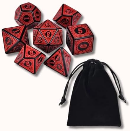Kit 7 Dados Rpg Vermelho Runas D&d Boardgames Jogos de Mesa D4 D6...