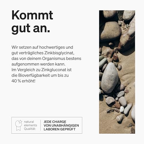 natural elements Zink Kapseln - 120 Stück - 25mg pro Kapsel - gut verträgliches Zinkbisglycinat (Zink-Chelat) – Alternative zu Tabletten - vegan, hochdosiert, ohne unnötige Zusätze 5