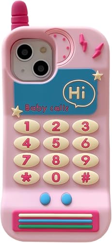 Custodie per telefono Kawaii per iPhone 15 Pro Cute Cartoon Baby Calls custodia per cellulare 3D divertente retrò per per donne ragazze cover antiurto classico rosa
