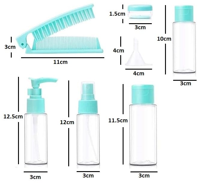 Mincer Leak Proof Portable Toiletry Empty Sprayers Bottle Containers Set | Cosmetic Toiletries Travel Pouch Refillable Spray Bottles Kit for Lotion Body Wash (Green) (9 Pcs)