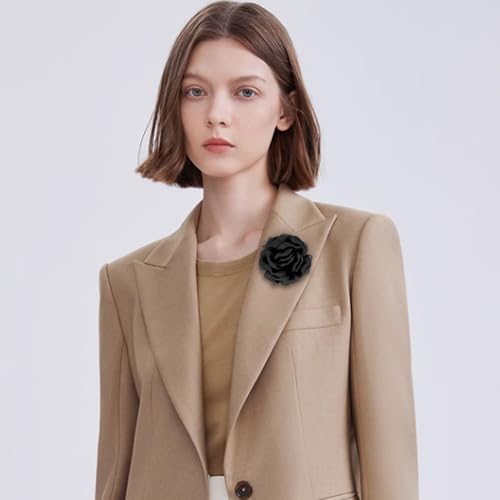 Image of Dainty Peony Rose Flower Brooches Lapel Pins Delicate Elegant Fabric Flowers Brooch Pin for Women Flower Corsage for Wedding Party Accessories Jewelry Gifts100mm