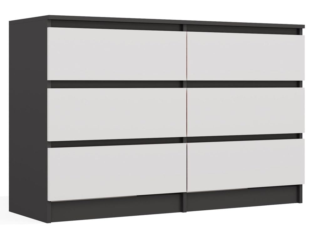 CDF Commode anthracite blanche avec 6 tiroirs, profondeur 30 cm, commode, pour salon, chambre à coucher, grand espace de rangement, convient pour organiser les vêtements, 120 cm de large, moderne
