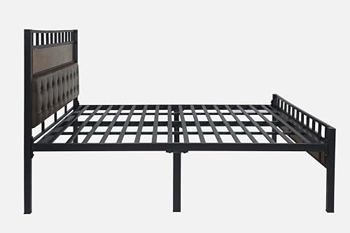 Image of Orvo Metal Queen Size Bed Without Storage | Wrought Iron Double Bed with Headboard & Footboard | Sturdy Powder Coated Platform Bed Queen Size Cot for BedroomLivingRoom Black (75x60)