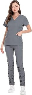 Scrub Set Classic V-Neck Top & Jogger Pant Multi-Pocket Medical Uniform for Women