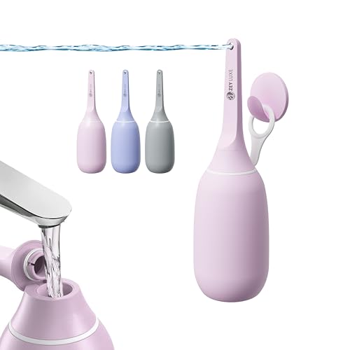ZEY LUXE Bidet de voyage portable - Bidet manuel portable pour soins post-partum, hygiène personnelle et de voyage, bouteille souple à presser avec crochet mural, sac de transport (rose, 400 ml)