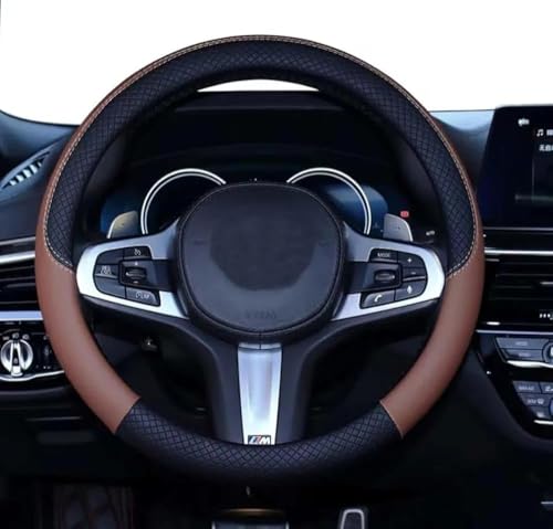 Image of Leather Steering Wheel Cover Fit 14.5-15 Inch Anti-Slip, Breathable, Heat Resistant - Car Accessories for Cars, SUVs & Sedans - Black Brown for Kia Carnival