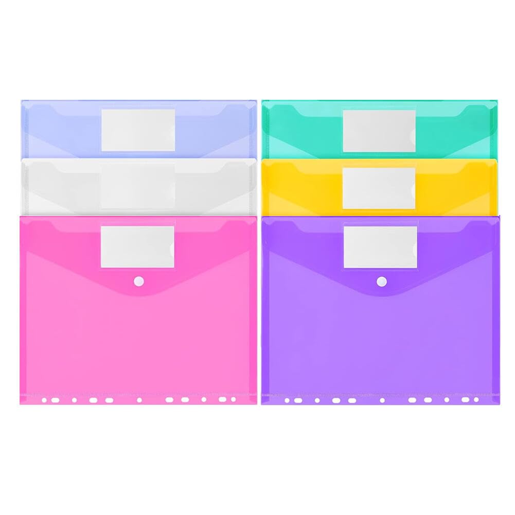 Goodern 6Pcs Ring Binder Punch Pocket, A4/Letter Size, Transparent, Classic Style, 11-Hole Design, Holds Up to 150 Sheets