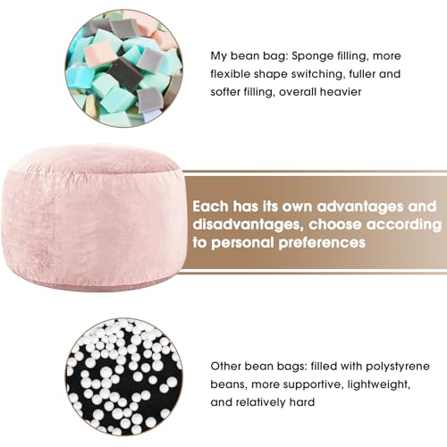 Image of Bean Bag Chairs for Adults - Memory Foam Furniture BeanBag Chair - Kids /Teens Sofa with Soft Micro Fiber Cover - Round Fluffy Couch for Living Room Bedroom College Dorm - 4 ft, Pink