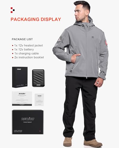 Image of DEWBU Heated Jacket for Men with 12V Battery Pack Winter Outdoor Soft Shell Electric Heating Coat