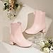 PANDANINJIA Girls Boots Fashion Square-Toe Dress Boots Low Heel Alyssa Ankle Booties with Zipper for Toddler Little Kids Big Kids (Pink Pu, 5 M US Big Kid)