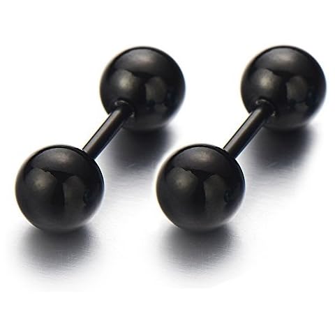 COOLSTEELANDBEYOND 6MM Negro Barra con Pesas Bola Pendientes de Acero Inoxidable Cover