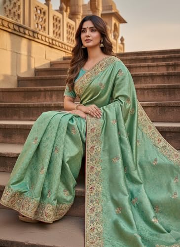 Image of Glory Sarees Women's Pure Soft Silk Banarasi Saree Traditional Embroidery Paisley Border With Blouse Piece (Qualamkars 103 Parent A)