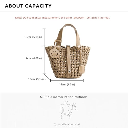 Image of Woven Handbags for Women Top Handle Satchel Handbag Basket Bucket Bag Small Woven Tote Bag Hobo Purses