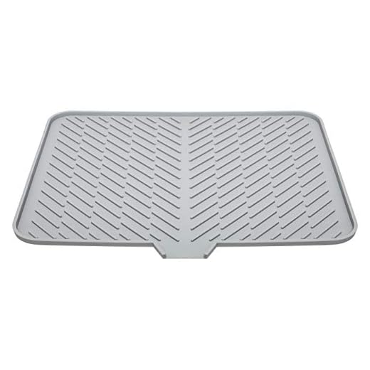 Luxet Silicone Dish Drying Mat with Built-in Drain Lip - Hygienic Drying Pad - Sturdy Compact Easy to Clean Tray Protects Surfaces Prevents Water Build Up - 23 X 17 (Grey)