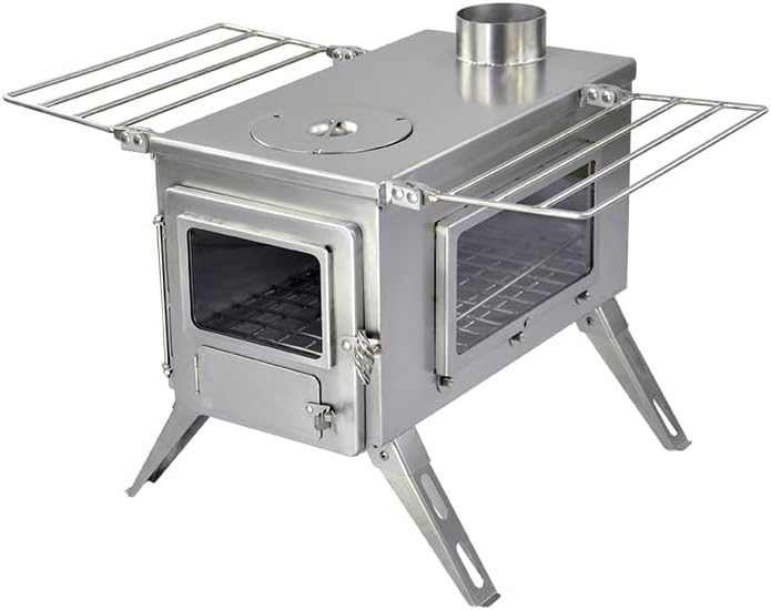 Winnerwell Nomad View Large Tent Stove | Portable Wood BurningStove for Tents, Shelters, and Camping | 1500 Cubic Inch Firebox |Precision Stainless Steel Construction | Includes Chimney Pipe