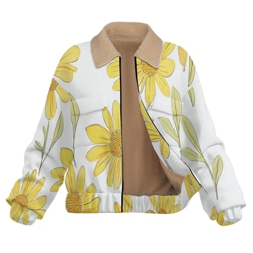 Sudadera grueso suave de peluche para mujer chaqueta de forro polar abrigo de flores retro 4