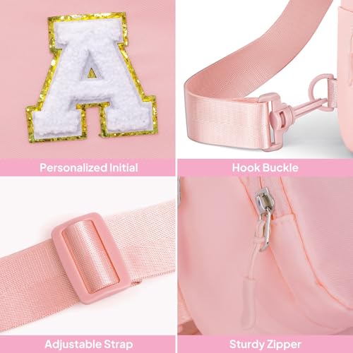 Image of YOOLIFE Birthday Gifts for 3 4 5 6 7 8 Year Old Girls, Initial Fanny Pack Sling Bag for Little Girl Purse, Toddler Letter Crossbody Bag for little Girl Kids Personalized Gift, Pink (E)