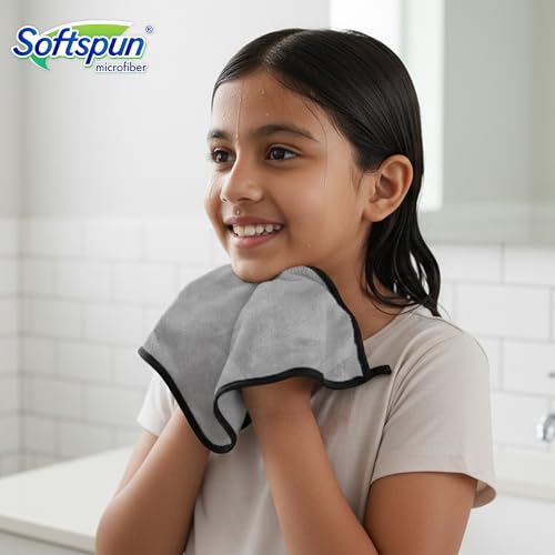 Image of SOFTSPUN Microfiber Baby Hand & Face Wipes 280 GSM 20x30 Cms 4 Piece Towel Set Light Grey! Super Soft & Comfortable for Newborn Baby and Kids Quick Drying Ultra Absorbent in Small Size.