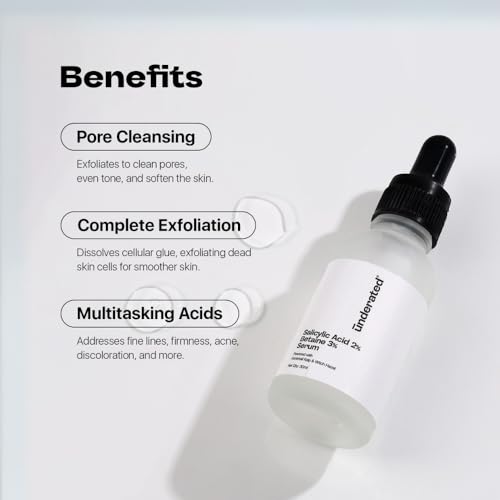 Image of Underated Salicylic Acid Face Serum 2% with 3% Betaine | Acne & Breakout Control Serum | Unclogs Pores, Reduces Blackheads & Excess Oil | Hydrating Formula | 90g (Pack of 3)