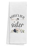 TUNW Best Sister Kitchen Towels 16″×24″,World’s Best Sister Floral Soft and Absorbent Kitchen Tea To