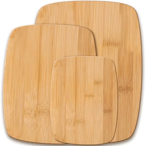 Image of Bamboo Cutting Board Set of 3 - Reversible Wooden Cutting Boards for Kitchen, Chopping Meat, Cheese, Vegetables, Bread, Charcuterie, Serving Tray - 13"x9.5", 11"x8.5", 8"x6" Boards