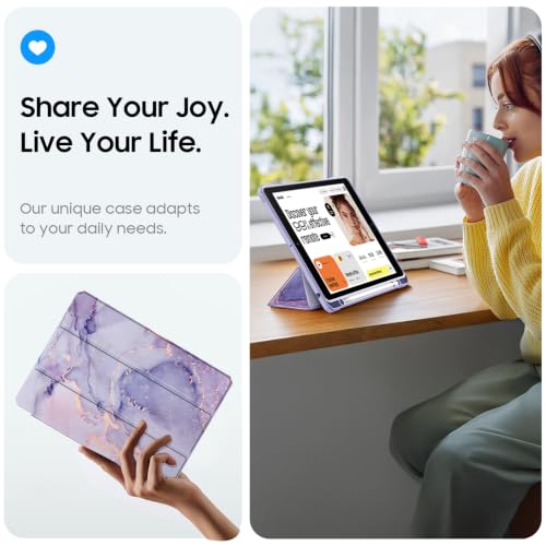 Image of Fintie Hybrid Slim Case for iPad 9th / 8th / 7th Generation (2021 /2020 / 2019) 10.2 Inch - [Built-in Pencil Holder] Shockproof Cover with Clear Transparent Back Shell, Purple Marble