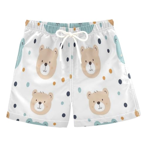 Cute Bear Face Pattern Boys Swim Trunks Toddler Beach Board Shorts Quick Dry Kids Swimwear Bathing Suits 4