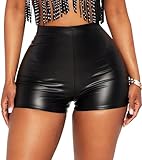 TZLDN Black Leather Shorts for Women High Waisted Sexy Mini Shorts Casual Pleather Pu Faux Leather Hot Pants Black - Small