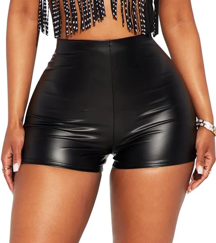 TZLDN Black Leather Shorts for Women High Waisted Sexy Mini Shorts Casual Pleather Pu Faux Leather Hot Pants Black - Small
