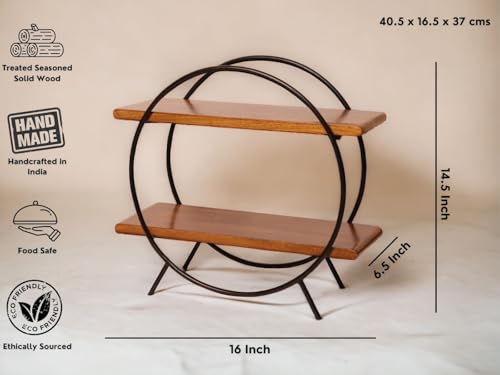 Image of 2 Tier Spice Rack Organizer for Kitchen Countertop - Metal & Wooden Masala Stand Condiments, Seasonings Multipurpose Storage Rack for Home & Kitchen Decor (Blk Brown) (Black Brown)