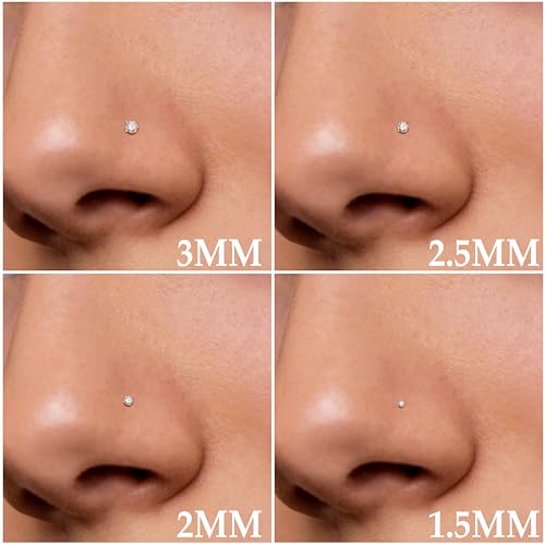 Besteel 4 Pcs 14k Gold Filled Nose Ring Stud 20g 1.5-3mm Round CZ Simulated Diamond Nose Stud Piercing Jewelry L Shaped - Thumbnail 2