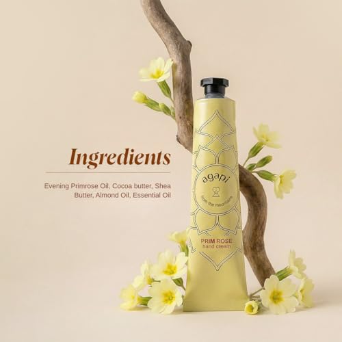 Image of Agapi Sikkim Primrose Hand Cream 30g - Handcrafted & sustainable, richly moisturizing with primrose extract. Repairs, protects, non-greasy, light floral scent. Ideal for all skin types.