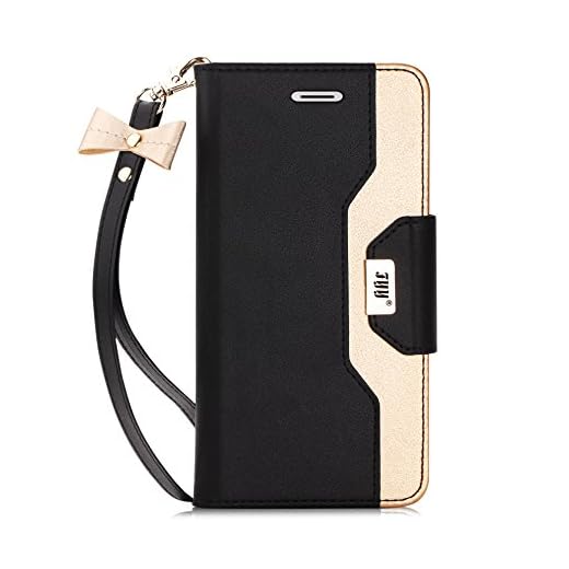 FYY Leather Case with Mirror for iPhone 6S/iPhone 6, Leather Wallet Flip Folio Case with Mirror and Wrist Strap for iPhone 6S/iPhone 6 Black