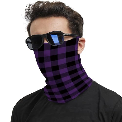 TZTTZT Polainas de cuello para hombres y mujeres, pasamontañas con estampado de cuadros morados y negros, máscara de media cara, bufanda para el cuello