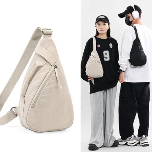 Image of Sling Bag Crossbody Backpack with Single Shoulder Strap and Zipper Closure, Beige