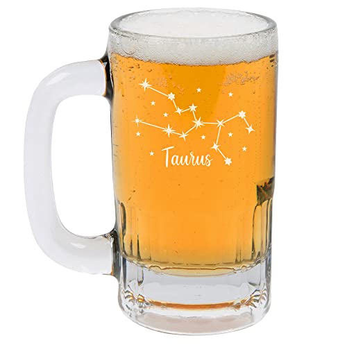 12oz Beer Mug Stein Glass Star Zodiac Horoscope Constellation (Taurus)