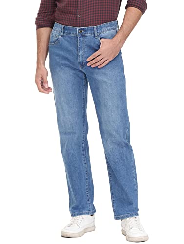 Soojun Mens Flex Waistband Relaxed Fit Straight Leg Jeans Light Stonewash 34W x 32L