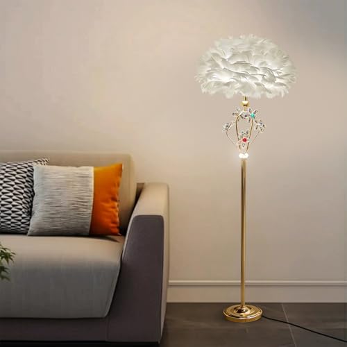 Image of Smartway NestLux Fur LED Floor Lamp, Plant Shape Feather Standing Light with Gold Finish, Decorative Lighting for Living Room Bedroom Corner Decor, Modern Stylish Home Lighting