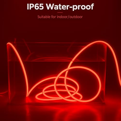 Image of Gesto 16.4 Feet Neon LED Strip Light with 12V Adapter | Cuttable & Flexible Waterproof Rope Light for Wall Decor, Indoor & Outdoor Decoration, Custom Names, Signage & Diwali Decorative Lighting- Red