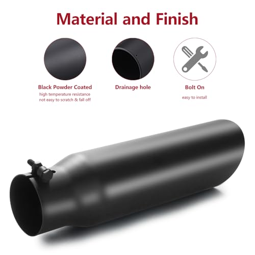 LCGP 3\" Inlet Black Exhaust Tip, 3\" x 4\" x 15\" Universal Bolt On Stainless Steel Diesel Exhaust Tailpipe Tip