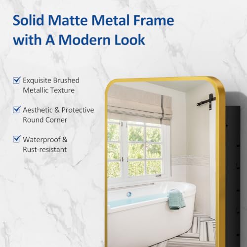 Image of ACEMIRO 16x24 Inch Mirror Medicine Cabinet for Bathroom Gold Metal Frame Bathroom Medicine Cabinet with Mirror Recessed or Wall Mounted